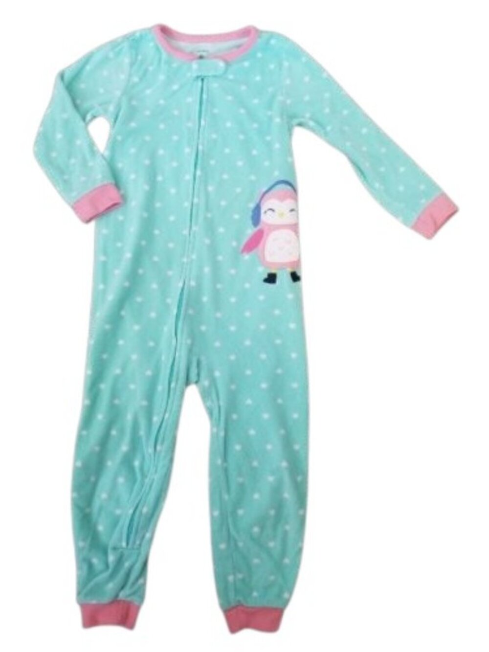 CARTER’S Green Heart Print Winter Owl Fleece Blanket Sleeper Girls 4T